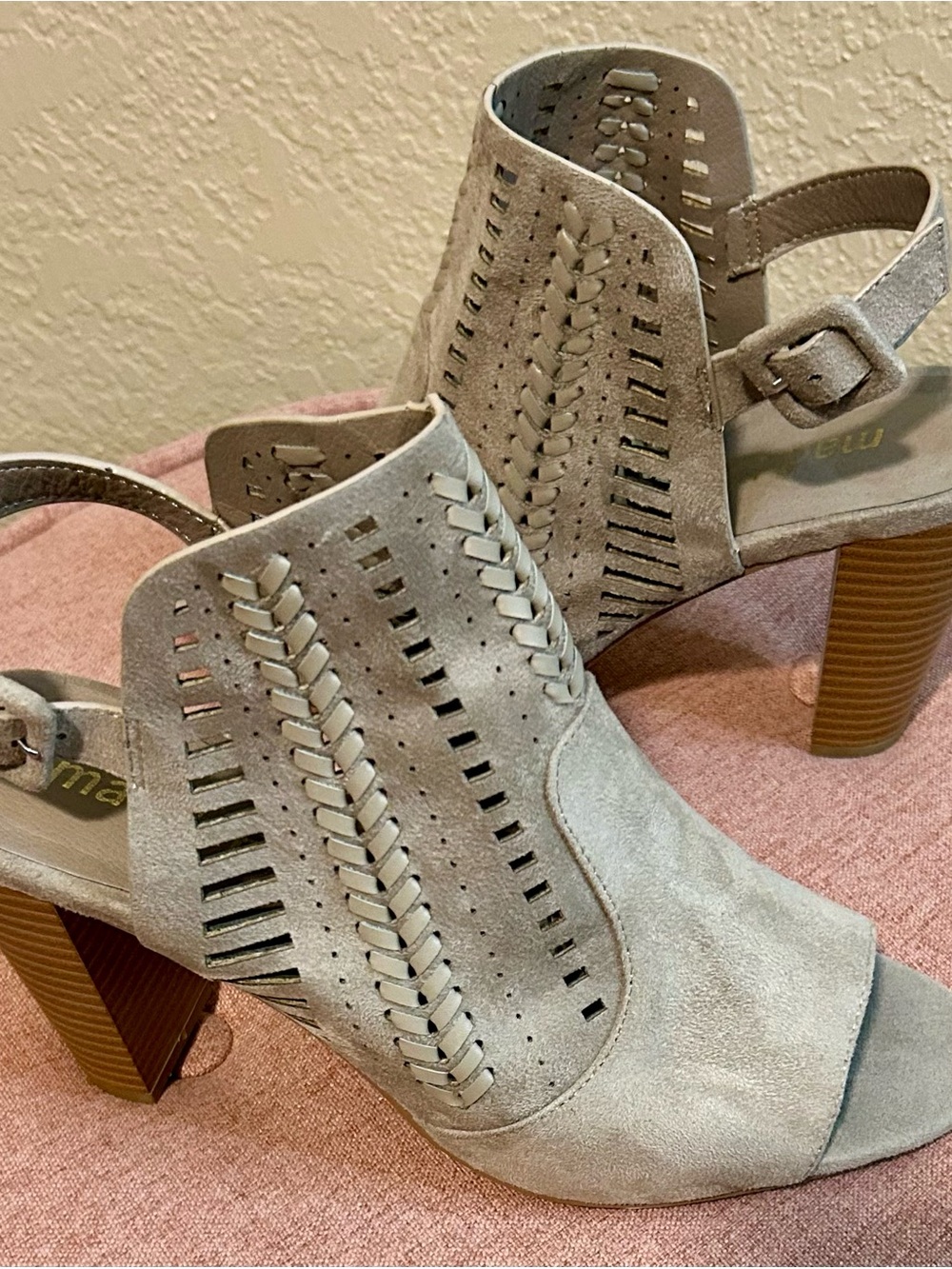 Madden Girl Suede Open-Toe Block Heel Sandals in Light Taupe